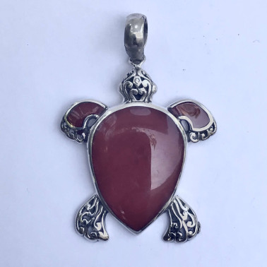 PD 13347 CR-(MEDIUM HANDMADE 925 BALI SILVER TURTLE PENDANT WITH CORAL)